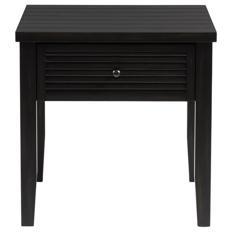 Coni Side End Table, 1 Drawer, Classic Black Wood, Square 24 Inch - Benzara