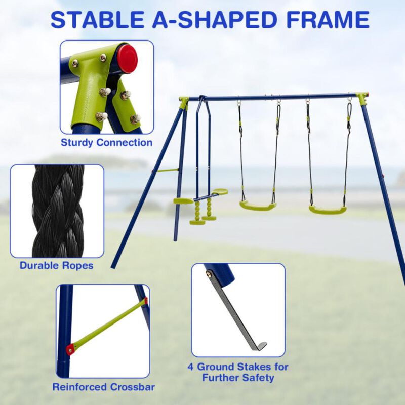 Hivvago 440 Pounds Kids Swing Set with Two Swings and One Glider