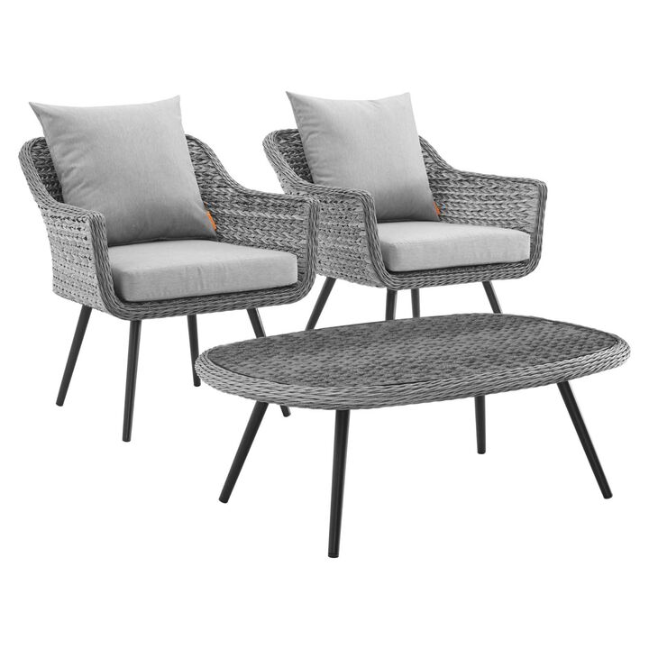 Endeavor 3 Piece Outdoor Patio Wicker Rattan Sectional Sofa Set - Gray Gray