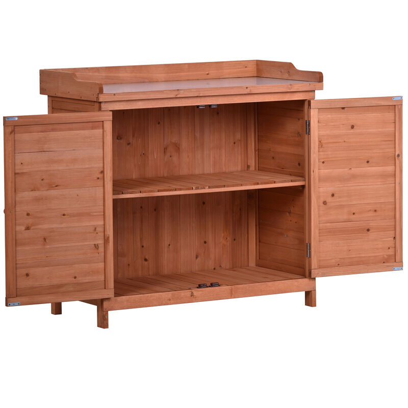 Outdoor 39 Potting Bench Table, Rustic Garden Wood Workstation Storage Cabinet Garden Shed