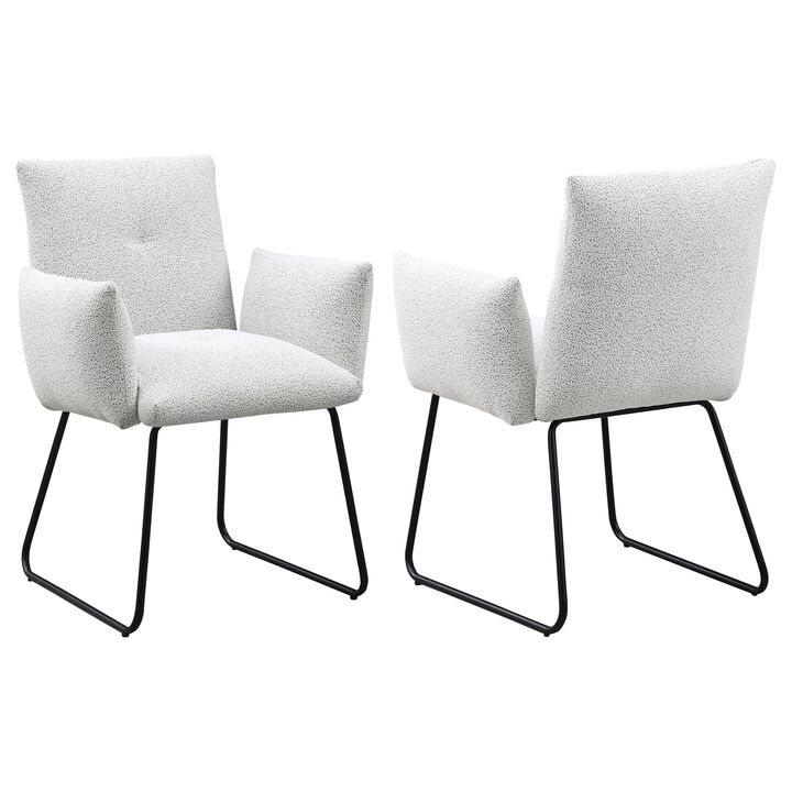 Acko Dining Chair Set of 2, Light Gray Fabric, Black Metal Frame  - Benzara