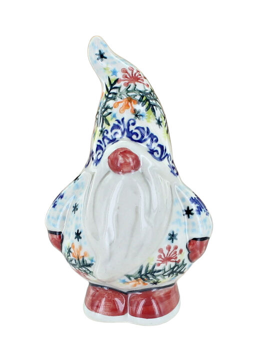 Blue Rose Polish Pottery Winter Cardinal Gnome Figurine Blue Rose Polish Pottery Winter Cardinal Gnome Figurine
