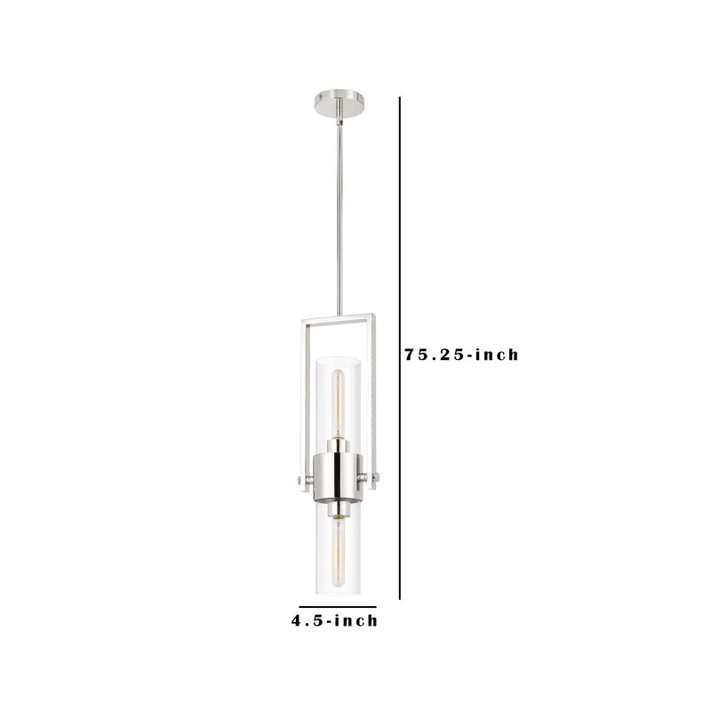 Pendant with Cylindrical Rotatable Glass Shade, Chrome - Benzara