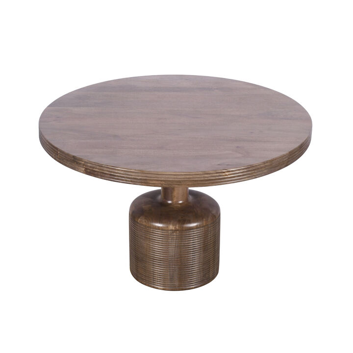 Rise 48 Inch Dining Table, Round Top, Pedestal Base, Rich Brown Wood - Benzara
