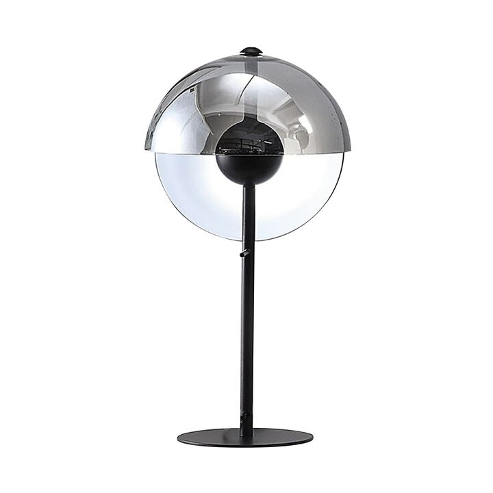 24 Inch Table Lamp, Accent Round Orb Glass Metal Shade, Black - Benzara