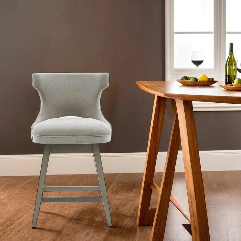 Starlight Canyon Home Gray Swivel Counter Stool with Solid Wood Frame and Fabric Seat