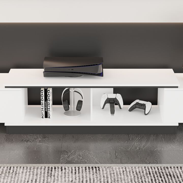 Modern Wood White TV Media Console Entertainment Center with Adjustable Length and Drawers Fits TV's up to 100 in.