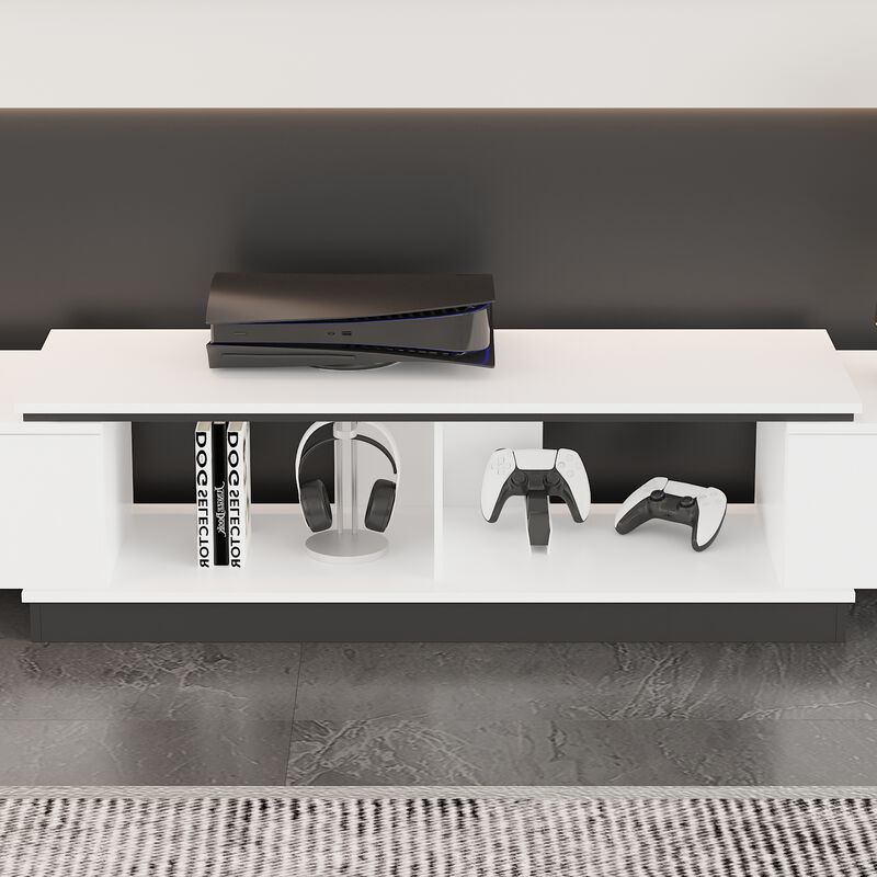 Modern Wood White TV Media Console Entertainment Center with Adjustable Length and Drawers Fits TV's up to 100 in.