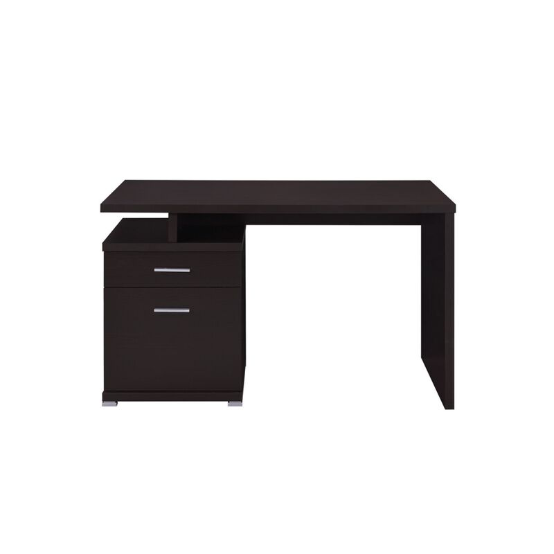 Wooden Contemporary Desk with Cabinet, Brown-Benzara