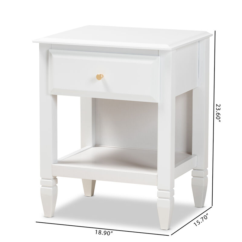 Baxton Studio Naomi Classic And Transitional White Finished Wood 1 Drawer Bedroom Nightstand