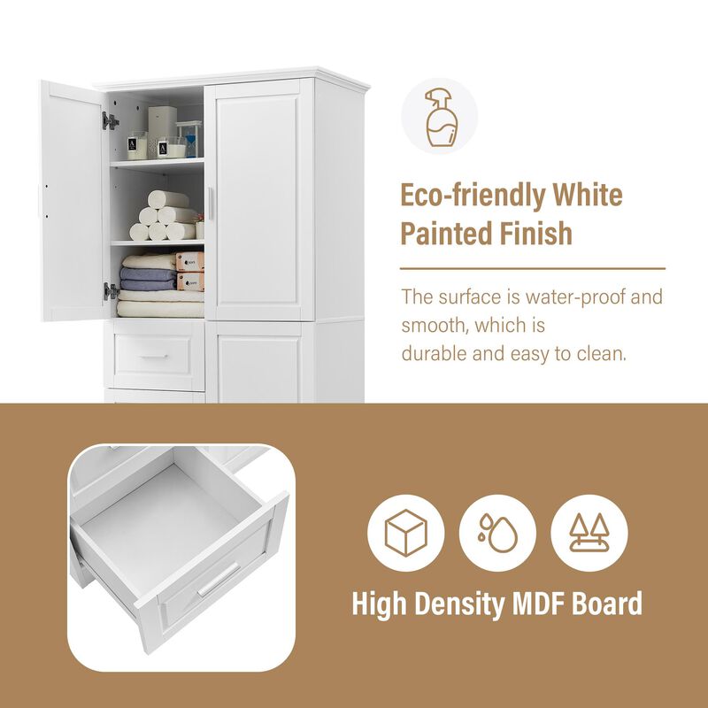 Tall and Wide Storage Cabinet with Doors for Bathroom/Office, Three Drawers