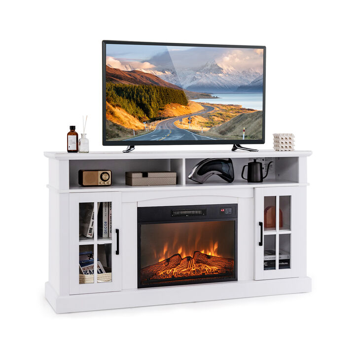 Fireplace TV Stand for TVs with Side Cabinets and Remote Control