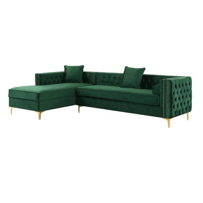 Inspired Home Clarinda Velvet Left Facing Chaise Sectional Sofa