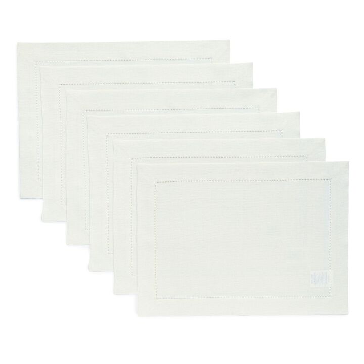 Solino Home 100% Pure Linen Placemats Set of 4 - 14 x 19 Inch | Classic Hemstitch