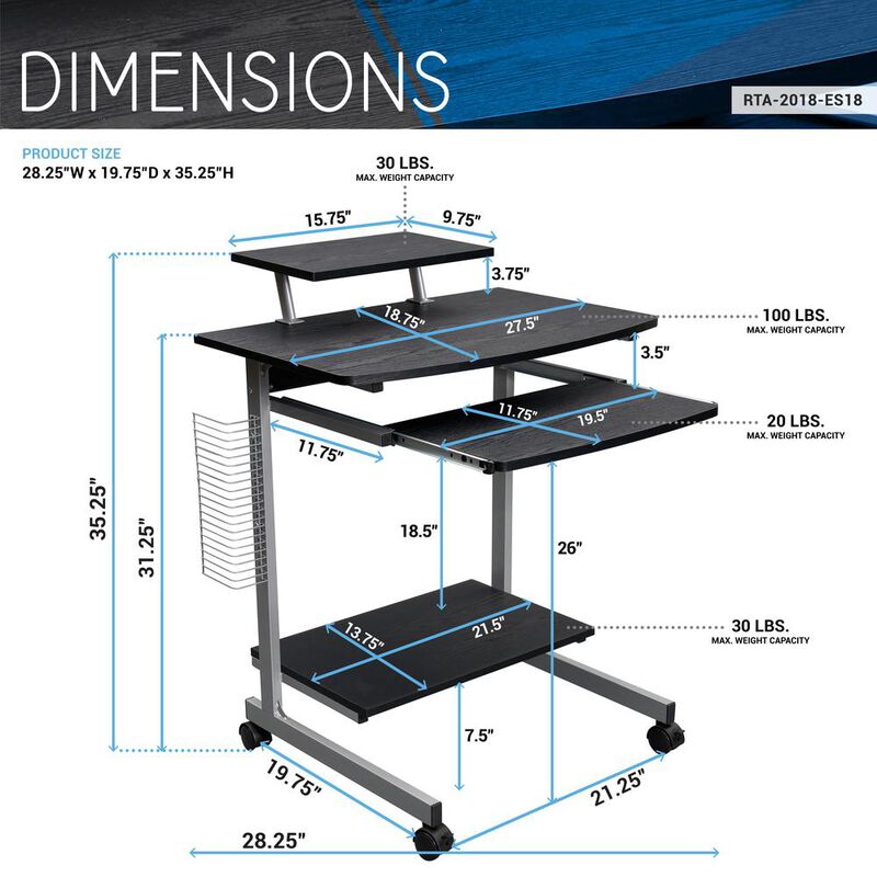 Techni Mobili Compact Computer Cart With Storage . Color: Espresso