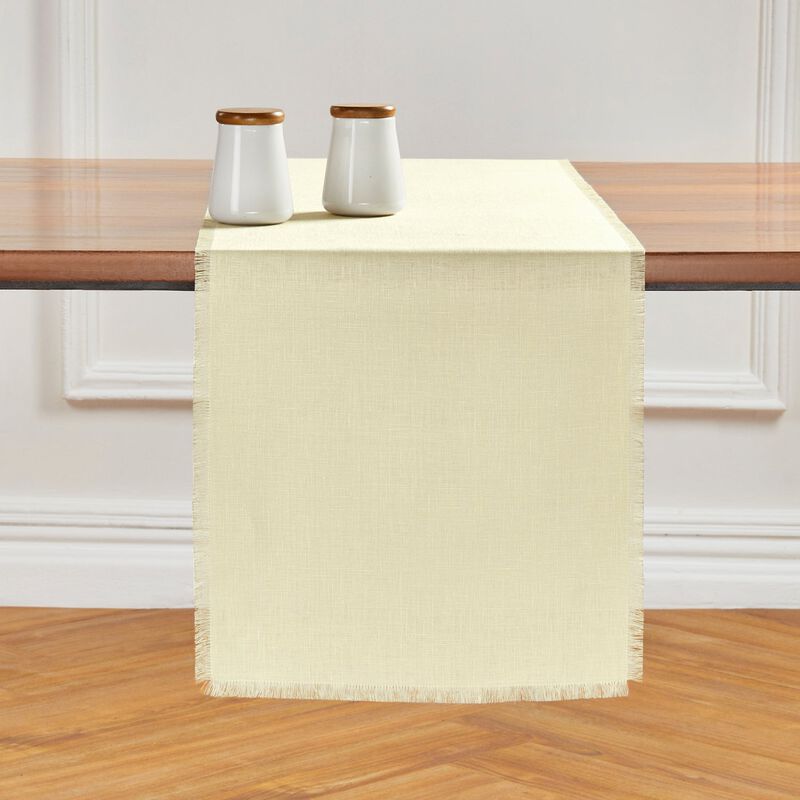 Solino Home 100% Pure Linen Table Runner 14 x 108 Inch | Fringe