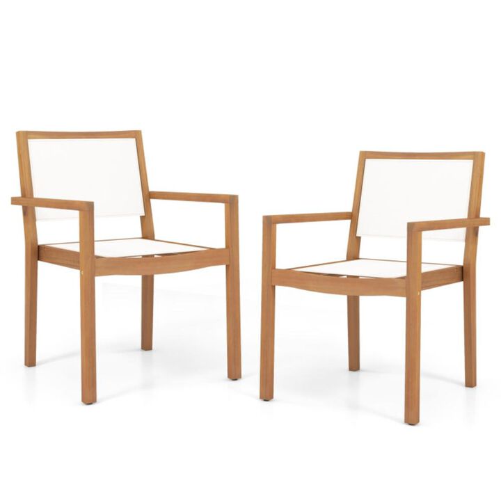 Hivvago Stackable Outdoor Dining Chair Set of 2 with Acacia Wood Frame Hivvago Stackable Outdoor Dining Chair Set of 2 with Acacia Wood Frame