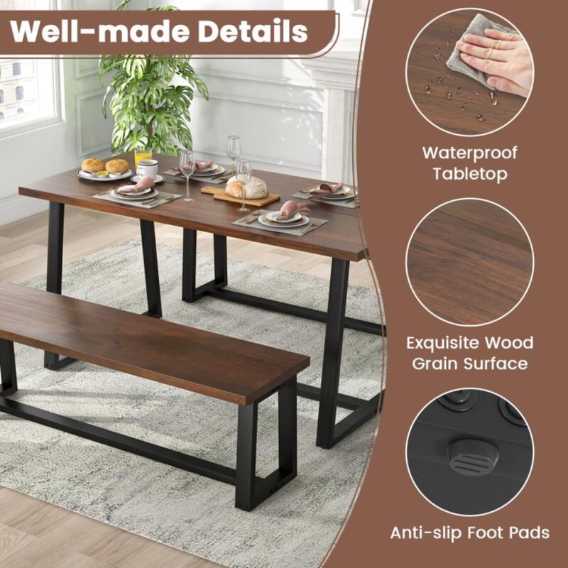 Hivvago Large Dining Table with Heavy-duty Metal Frame and Anti-slip Foot Pads