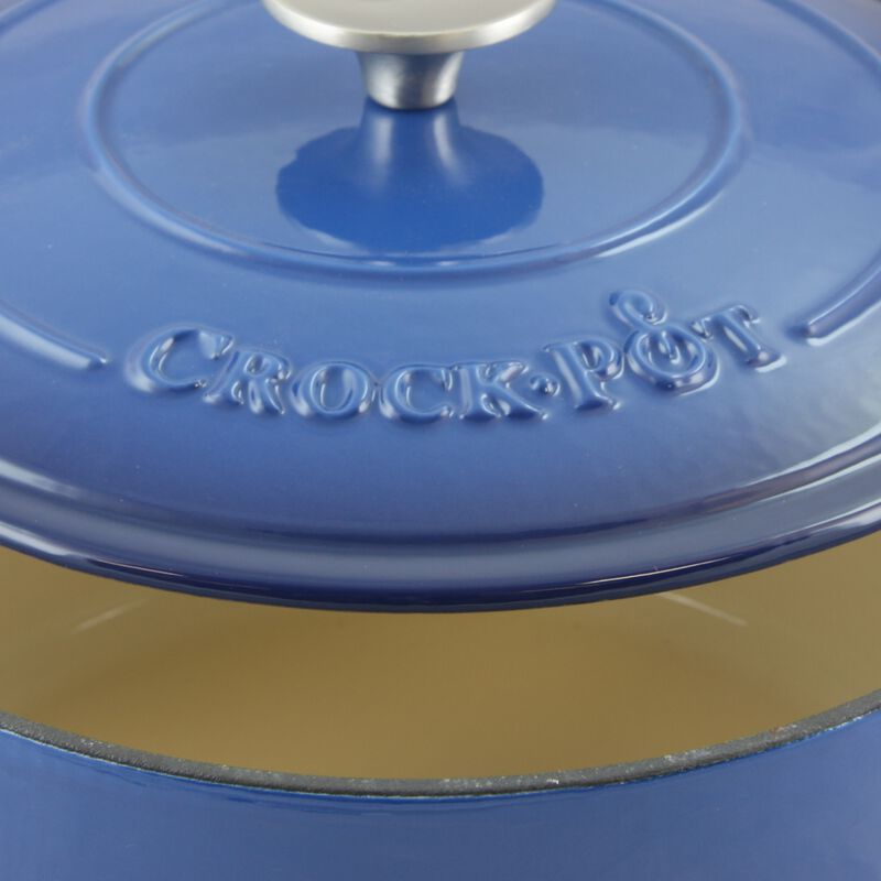 Crock Pot Artisan 5 Quart Round Enameled Cast Iron Dutch Oven in Sapphire Blue