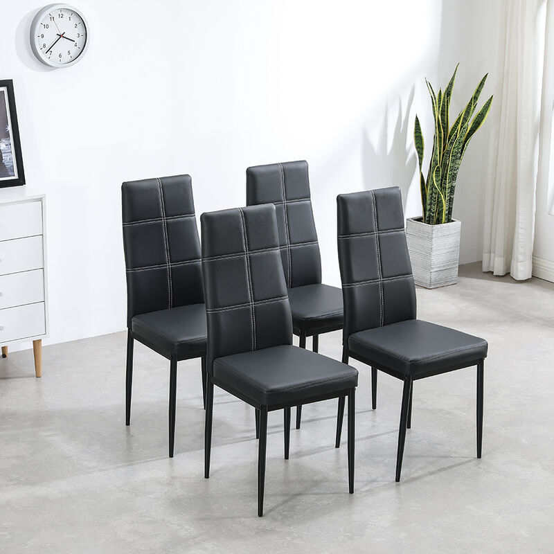 4pcs Elegant Dining Chairs Stylish Seating with 6-Grid Decorative Backrest for Modern Dining Rooms