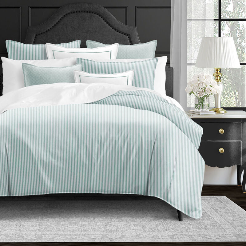 6ix Tailors Fine Linens Crown Stripe Glacier Duvet Cover Set