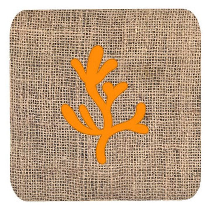 Caroline's Treasures BB1103-BL-OR-FC Coral Burlap and Orange Foam Coasters (Set of 4), 3.5 H x 3.5 W, Multicolor