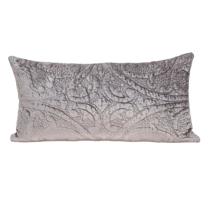 20" Taupe Quilted Damask Pattern Rectangular Throw Pillow