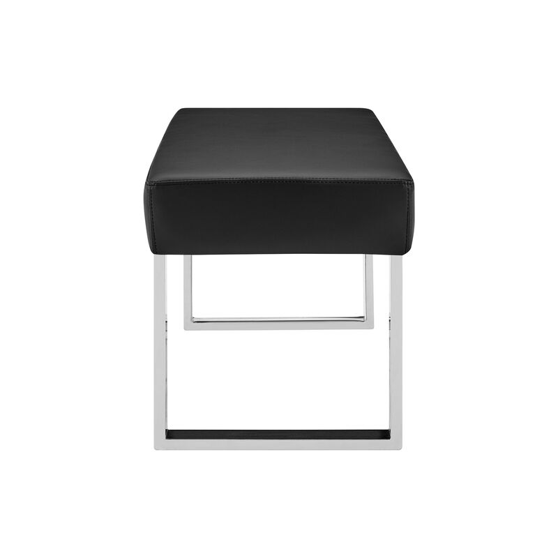 48 Inch Bench with Leatherette Padded Seat and Metal Frame, Black-Benzara