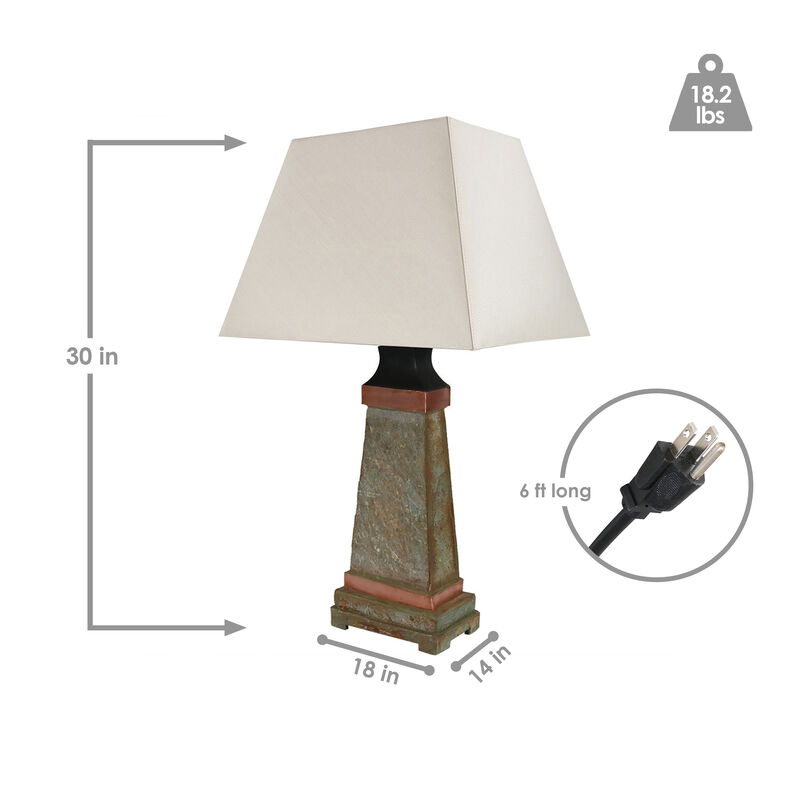 Sunnydaze 30 in Copper Trimmed Slate Indoor and Outdoor Table Lamp