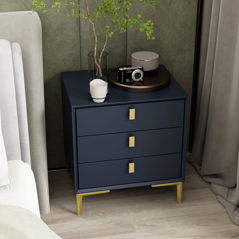 Black 3-Drawers 19.6 in. Width x 21.3 in. Height Wooden Nightstand, Bed Side Table with Golden Legs for Bedside Storage