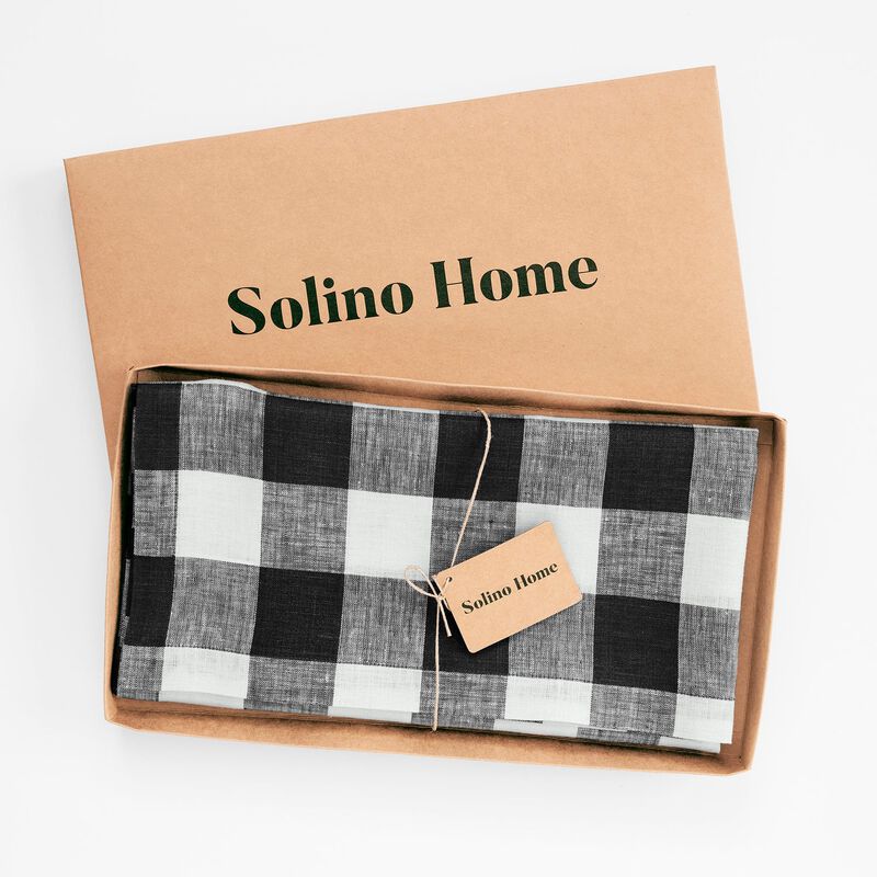 Solino Home 100% Pure Linen Table Throw 52 x 52 Inch | Buffalo Check