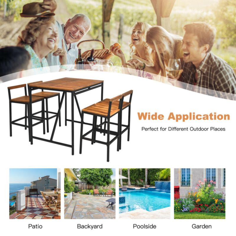 Hivvago 5 Pieces Outdoor Acacia Wood and PE Rattan Bar Set