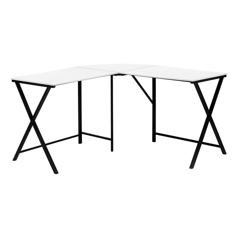Monarch Specialties I 7195 Computer Desk, Home Office, Corner, 55"L, L Shape, Work, Laptop, Metal, Laminate, White, Black, Contemporary, Modern