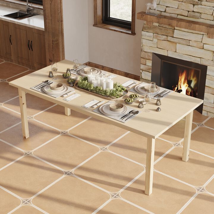 FUFU&GAGA Natural Wood Dining Table, MDF & Rubberwood Construction (78.7" W x 29.6" H x 37.8" D), Natural Wood Finish