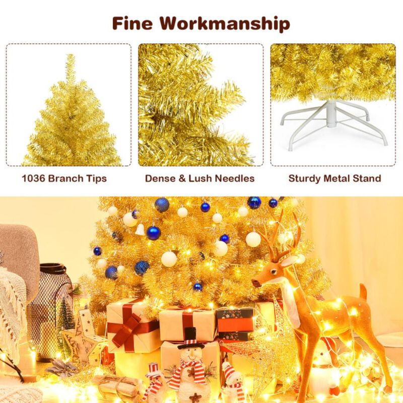 Hivvago 6/7.5 Feet Artificial Tinsel Christmas Tree Hinged with Foldable Stand