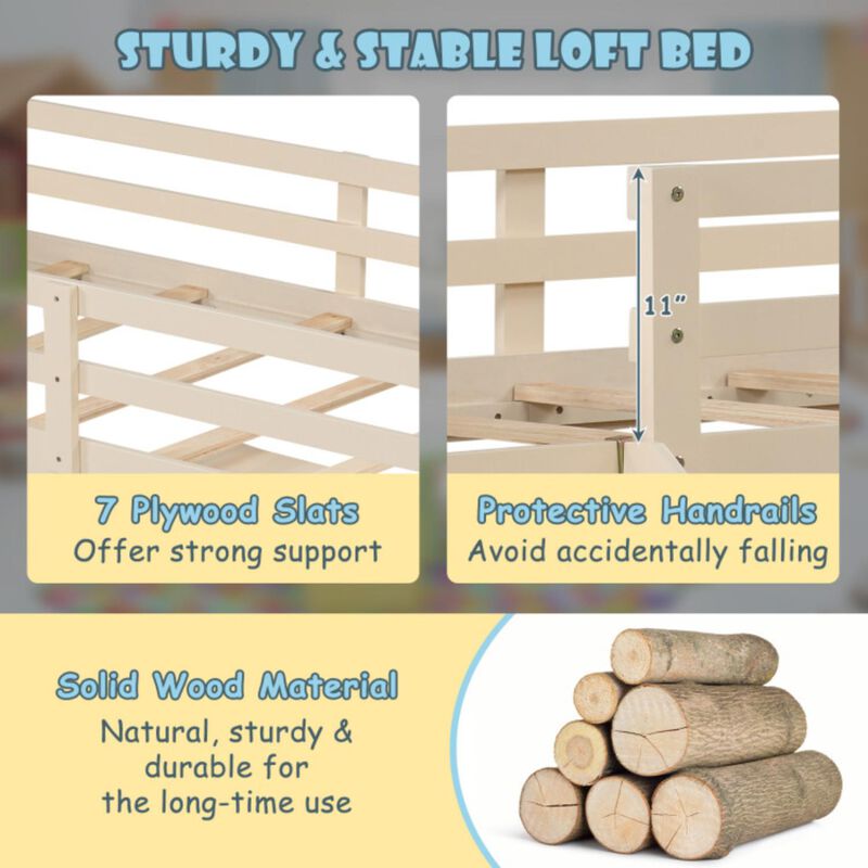 Hivvago 3-In-1 Twin Loft Bed with Slide Ladder Drawers for Kids Teens-Beige