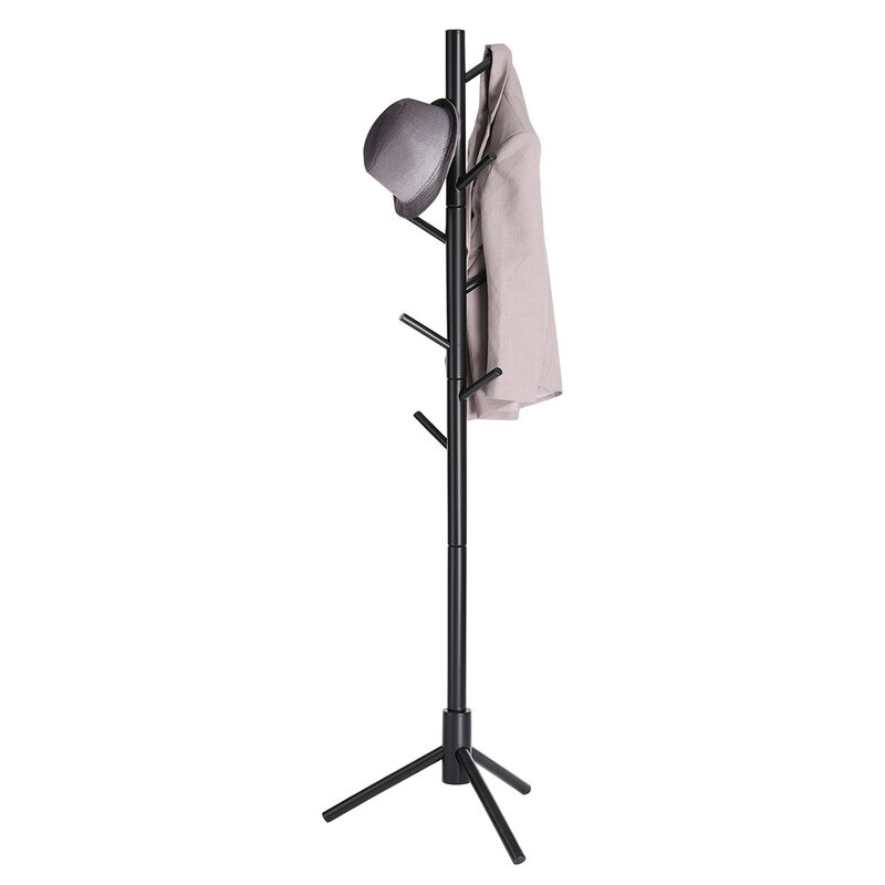 Coat Rack with 8 Hooks, Solid Wood Coat Tree Free Standing, 18.5 Inch Dia Base, for Clothes