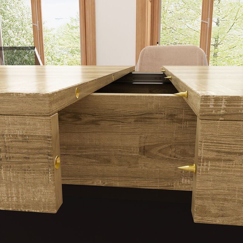 63- 78.7 in. Adjustable Width, Rectangle Wooden Grain Top & Black Bottom, Home Office Desk, Computer Desk, Writing Desk