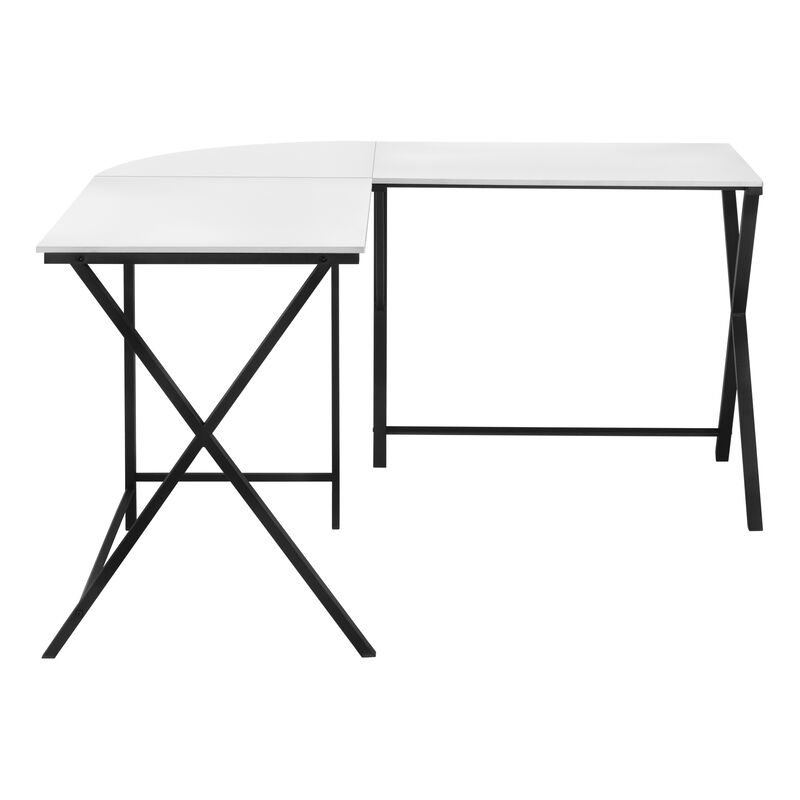Monarch Specialties I 7195 Computer Desk, Home Office, Corner, 55"L, L Shape, Work, Laptop, Metal, Laminate, White, Black, Contemporary, Modern