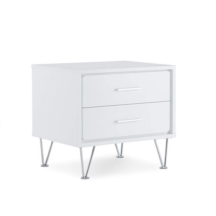 Contemporary 2 Drawers Wood Nightstand By Deoss, White-Benzara