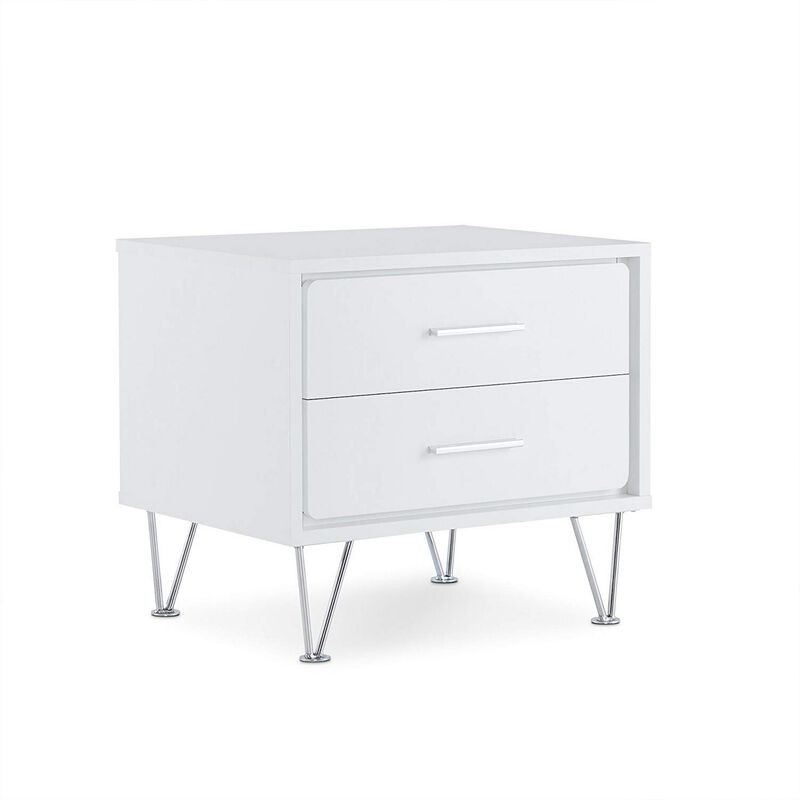 Contemporary 2 Drawers Wood Nightstand By Deoss, White-Benzara