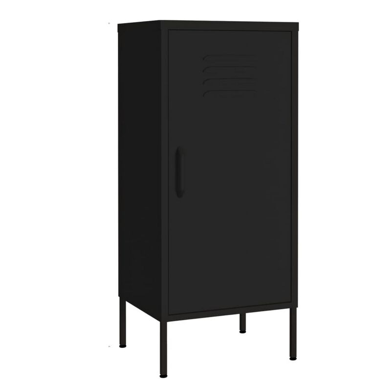 Tall Storage Cabinet, 1 Door, 2 Shelves, Modern Matte Black Steel - Benzara