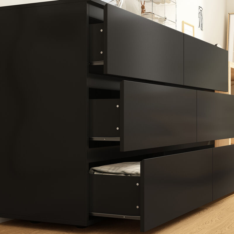 59" L Modern Wood Storage Dresser Chest with 6 Drawers, Double Chest, Anti-Skid Legs & Wide Storage Space for Bedroom, Living Room, Black