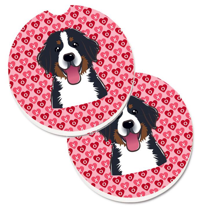 Caroline's Treasures Bernese Mountain Dog Hearts Set of 2 Cup Holder Car Coasters, 2.56, Multicolor