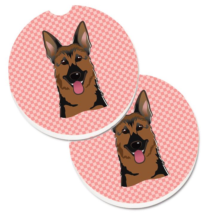 Caroline's Treasures Checkerboard Pink German Shepherd Set of 2 Cup Holder Car Coasters BB1211CARC, 2.56, Multicolor