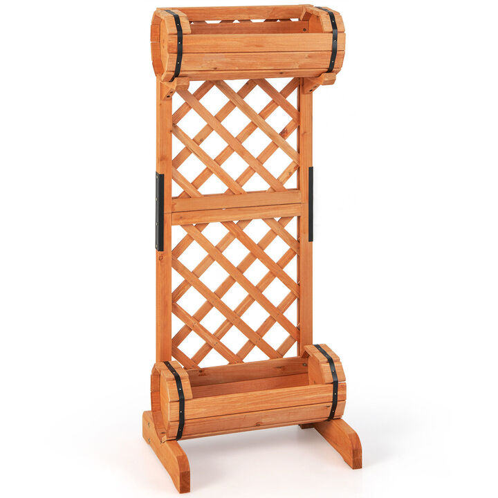 2-Tier Wooden Raised Garden Bed with Trellis-Orange 2-Tier Wooden Raised Garden Bed with Trellis-Orange