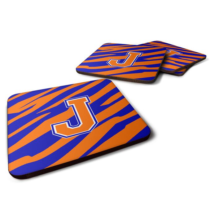 Caroline's Treasures CJ1023-JFC Monogram-Tiger Stripe-Blue Orange Foam Coasters (Set of 4), Initial Letter J, 3.5 H x 3.5 W, Multicolor
