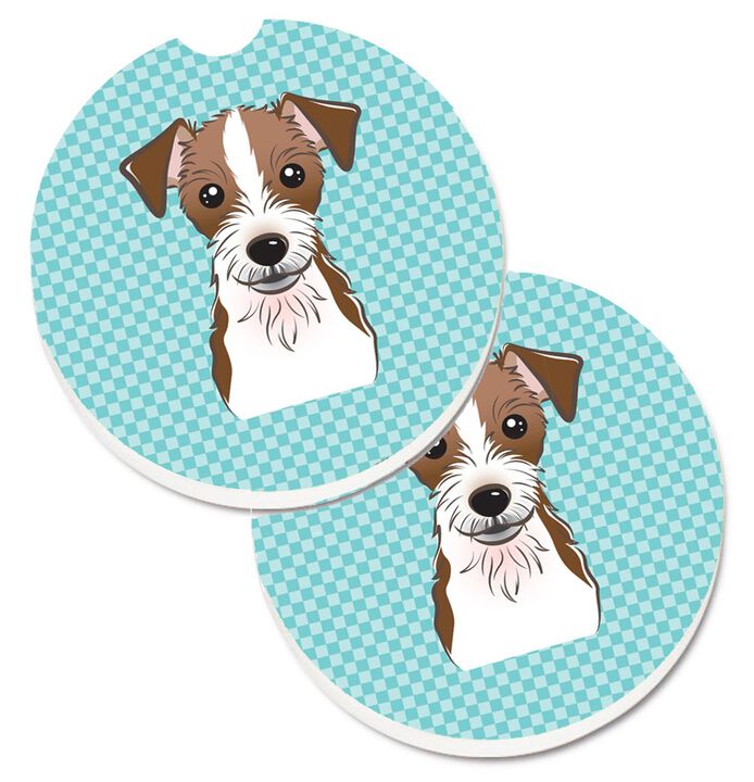 Caroline's Treasures Checkerboard Blue Jack Russell Terrier Set of 2 Cup Holder Car Coasters BB1140CARC, 2.56, Multicolor
