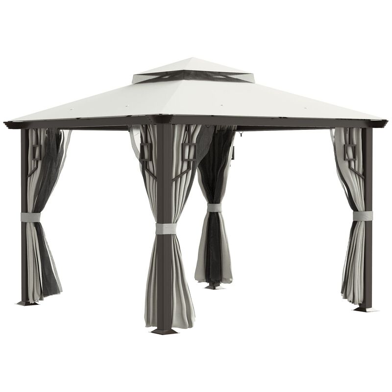 Cream White Garden Pavilion: 10'x10' Aluminum Gazebo with Curtains