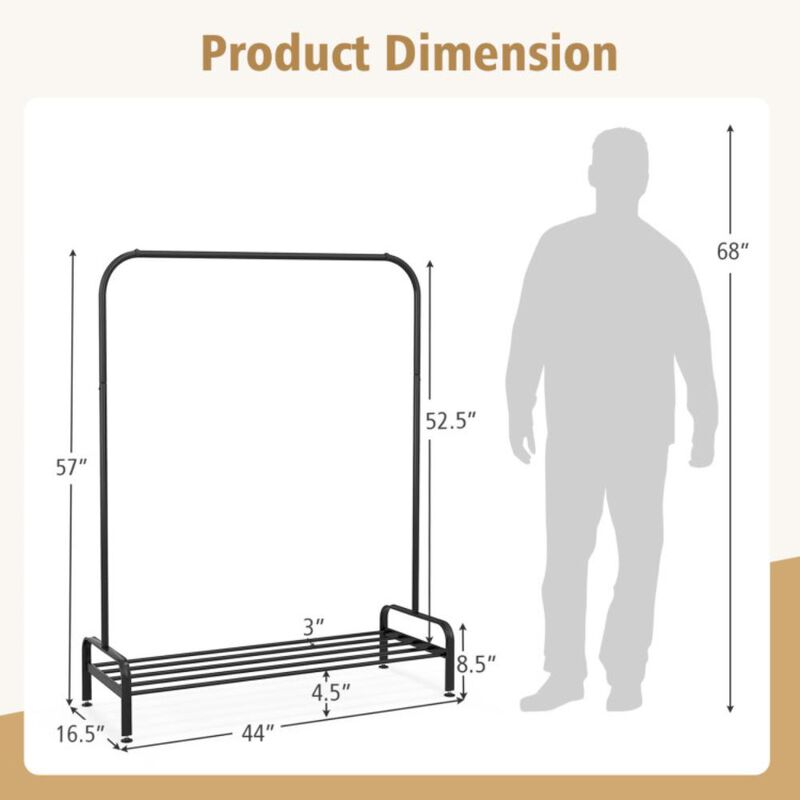 Hivvago Heavy Duty Clothes Stand Rack with Top Rod and Lower Storage Shelf